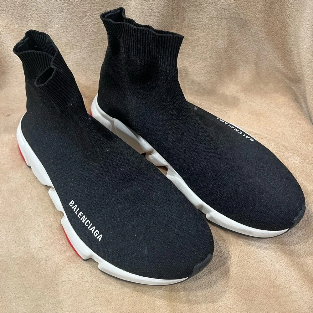 Balenciaga Black Sock Sneakers with White Soles - Picture 1 of 4